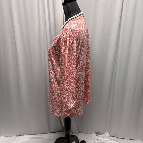 Croft and Barrow Floral Top Womens Size Large Coral White Ruffle Front Blouse - Picture 3 of 8